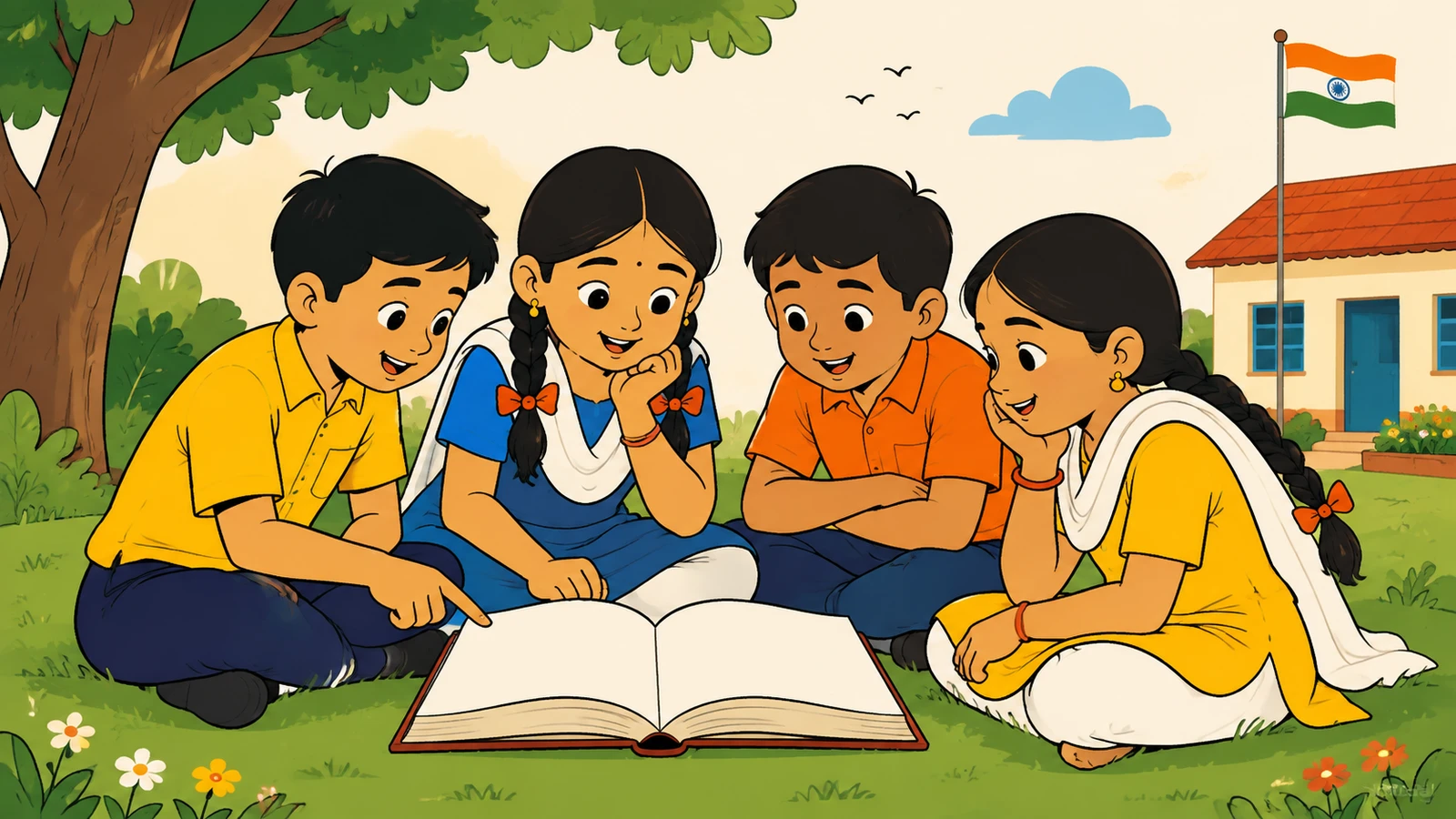 જૂથમાં સ્વઅધ્યયન કરતાં બાળકો